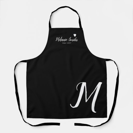 Mit Monogramm Liebe Schwarze Schürze mit Name (Vorderseite)