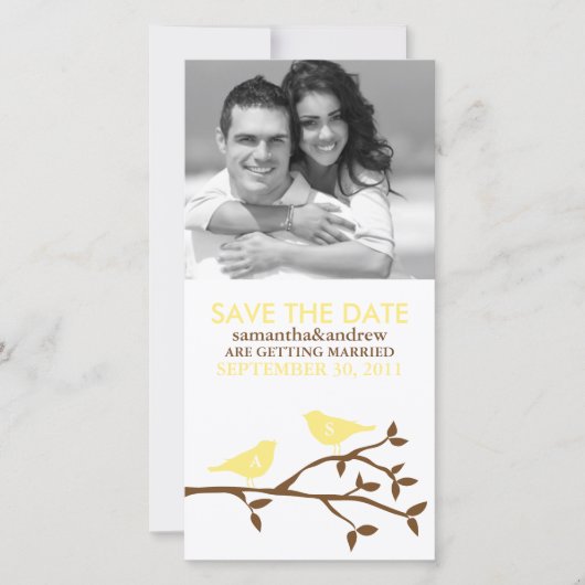Mit Monogramm Liebesvögel Save the Date Fotokarten (Vorderseite)