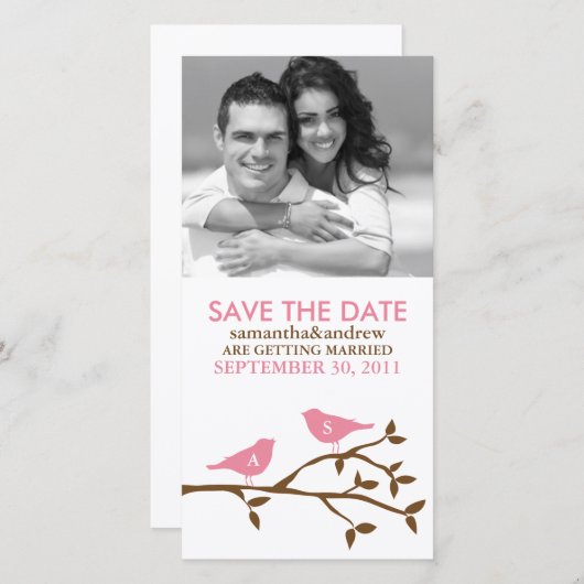 Mit Monogramm Liebesvögel Save the Date Fotokarten (Vorne/Hinten)