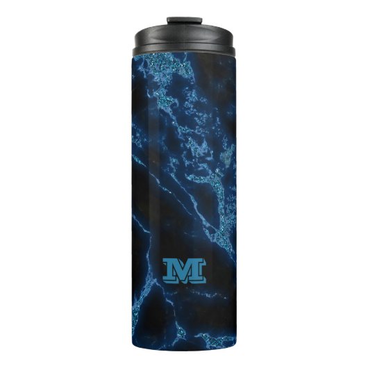 Mit Monogramm Light Blue Glitzer Thermosbecher (Vorderseite)