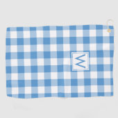 Mit Monogramm Light Blue White Gingham Kariertes M Golfhandtuch (Horizontal)