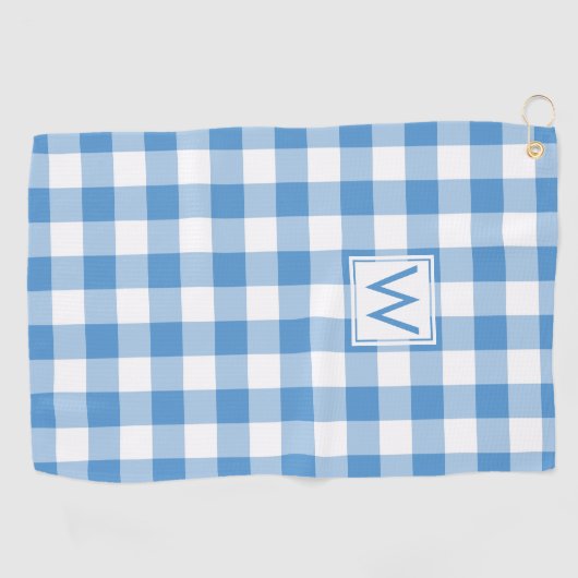 Mit Monogramm Light Blue White Gingham Kariertes M Golfhandtuch (Horizontal)