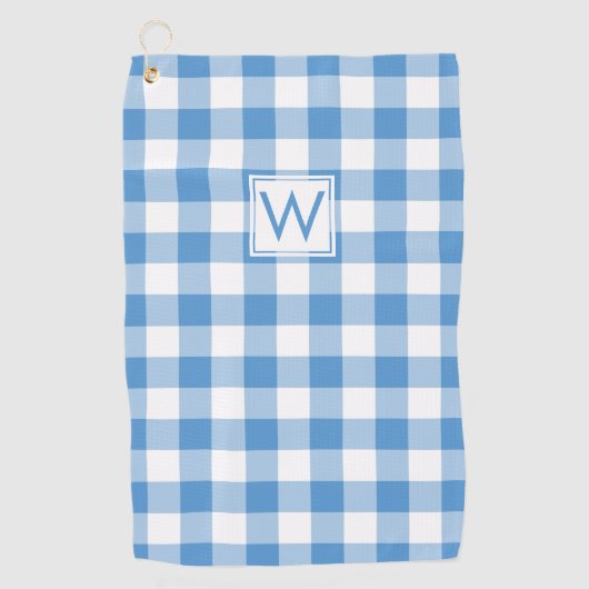 Mit Monogramm Light Blue White Gingham Kariertes M Golfhandtuch (Vorderseite)
