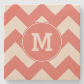 Mit Monogramm Light Coral Zigzag Muster Steinuntersetzer (Vorderseite)