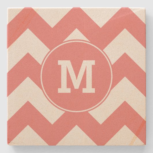 Mit Monogramm Light Coral Zigzag Muster Steinuntersetzer (Vorderseite)
