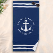 Mit Monogramm Light Navy Blue White Anchor Nautic Strandtuch