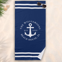 Mit Monogramm Light Navy Blue White Anchor Nautic