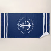 Mit Monogramm Light Navy Blue White Anchor Nautic Strandtuch (Vorderseite)