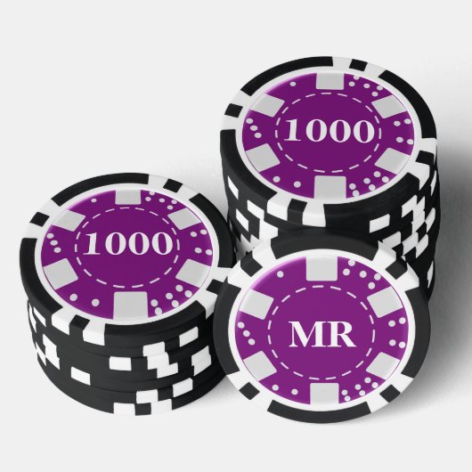 Mit Monogramm Lila 1000 Pokerchips (Stapel)