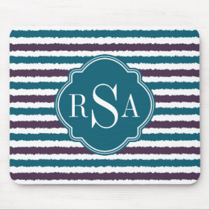 Mit Monogramm Lila Aquamarines Ikat Stripe Muster Mousepad