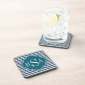 Mit Monogramm Lila Aquamarines Ikat Stripe Muster Untersetzer (Rechte Seite)