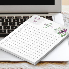 Mit Monogramm, Lila Aquarellblume aufzulisten Notizblock