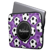 Mit Monogramm Lila Black Soccer Ball-Muster Laptopschutzhülle (Vorderseite Links)