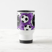 Mit Monogramm Lila Black Soccer Ball-Muster Reisebecher (Mittel)