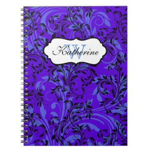 Mit Monogramm Lila-Blue-Black-ScrollNotebook Notizblock