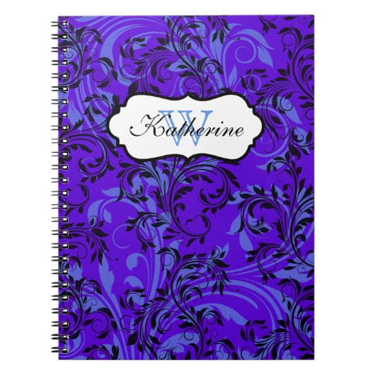 Mit Monogramm Lila-Blue-Black-ScrollNotebook Notizblock (Vorderseite)