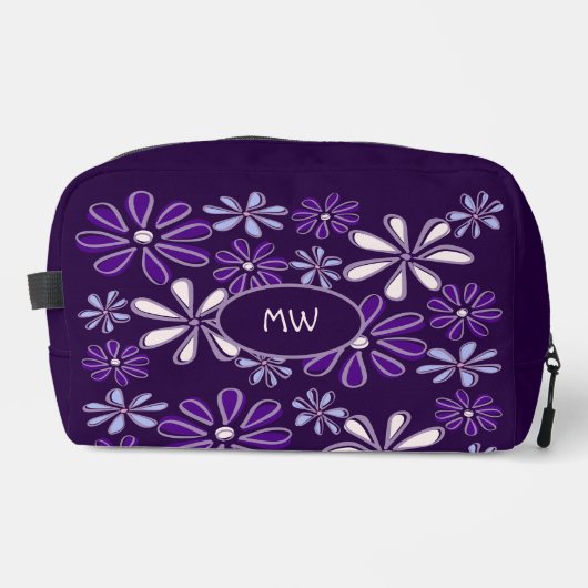 Mit Monogramm Lila Blume Doodle-Muster Waschbeutel (Vorderseite)