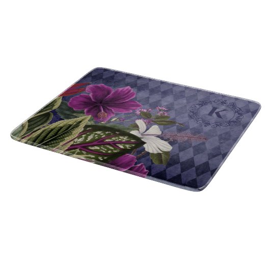Mit Monogramm Lila Blume Schneidebrett (Ecke)