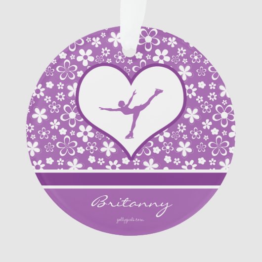 Mit Monogramm lila Blumen-Muster-Zahl Skaten Ornament (Vorderseite)