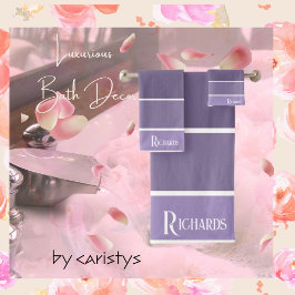 Mit Monogramm Lila Farbtöne mit Weiß Badhandtuch Set