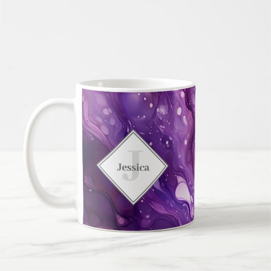 Mit Monogramm Lila Fluid Art Lila Kaffeetasse (Links)