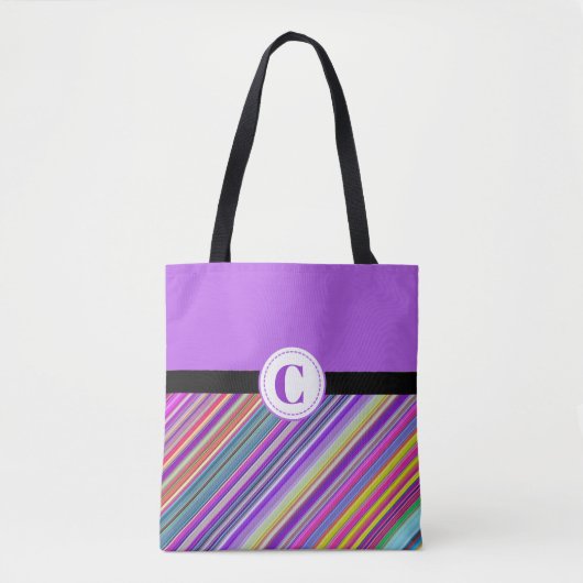 Mit Monogramm Lila gestreifter Multiprint-Totbeute Tasche (Vorderseite)