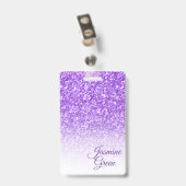 Mit Monogramm Lila Glitzer Ausweis (Rückseite mit Clip)