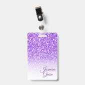 Mit Monogramm Lila Glitzer Ausweis (Vorderseite mit Clip)