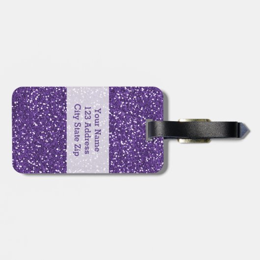 Mit Monogramm lila Glitzer Gepäckanhänger (Rückseite horizontal)
