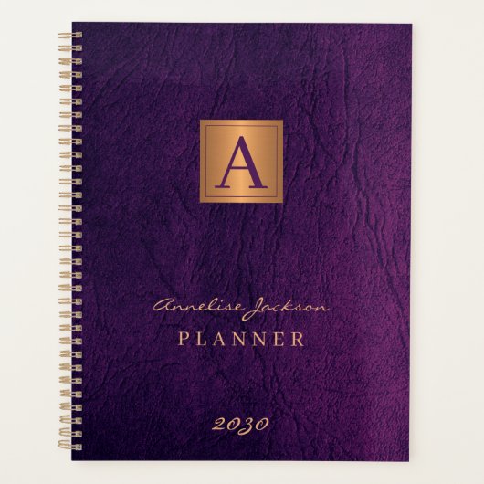 Mit Monogramm lila Gold, modern 2025 Planer (Vorderseite)