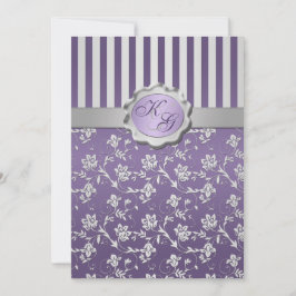 Mit Monogramm Lila, graue, blumengestreift Einladu Einladung