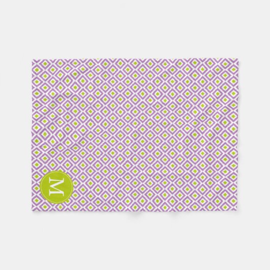 Mit Monogramm Lila grüne Diamanten Ikat-Muster Fleecedecke (Vorderseite (Horizontal))