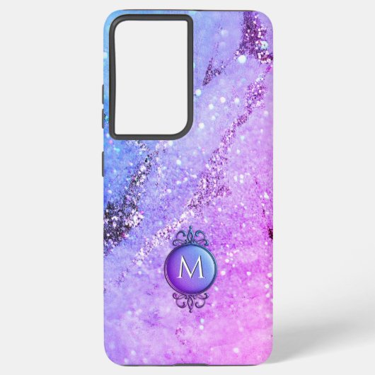 Mit Monogramm Lila Marmor Samsung Galaxy Hülle (Rückseite)