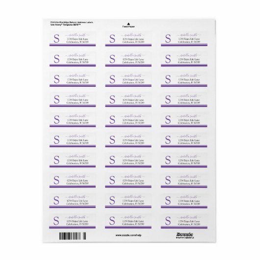 Mit Monogramm Lila Rücksendeadresse (Vorne)