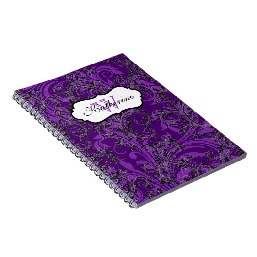 Mit Monogramm Lila Schwarz-weiß-ScrollNotebook Notizblock (Rechte Seite)