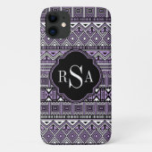 Mit Monogramm Lila Schwarzes Stammmuster Case-Mate iPhone Hülle (Rückseite)