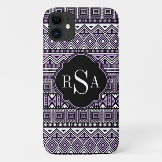 Mit Monogramm Lila Schwarzes Stammmuster Case-Mate iPhone Hülle (Rückseite)