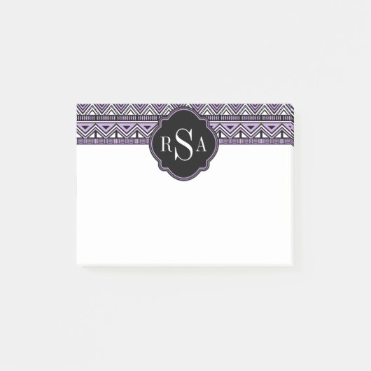 Mit Monogramm Lila Schwarzes Stammmuster Post-it Klebezettel (Vorderseite)