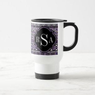 Mit Monogramm Lila Schwarzes Stammmuster Reisebecher