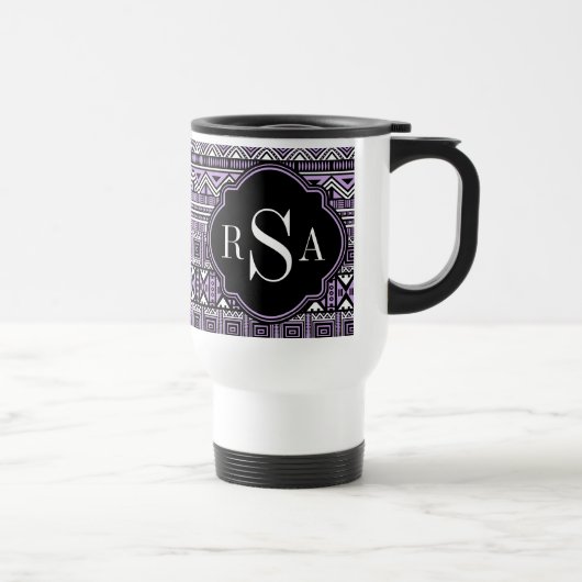 Mit Monogramm Lila Schwarzes Stammmuster Reisebecher (Rechts)