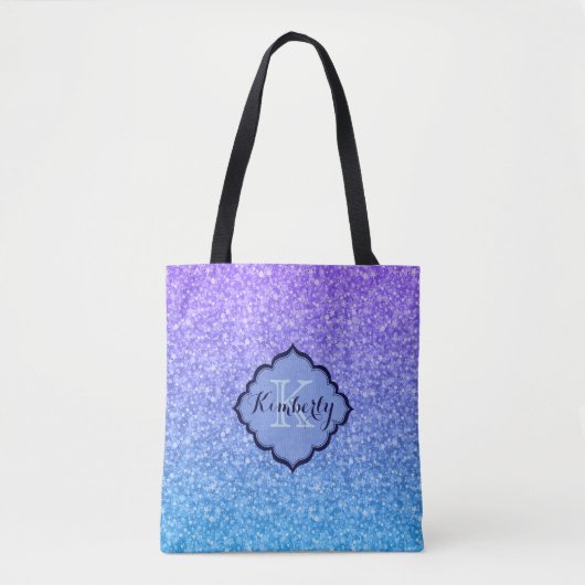 Mit Monogramm Lila und blauer Glitzer Tasche (Vorderseite)