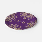 Mit Monogramm Lila und goldene indische Hochzeit Pappteller (Schrägansicht)