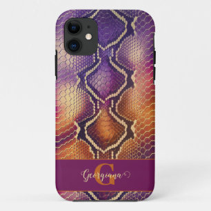 Mit Monogramm Lila und goldene Schlangenhaut Case-Mate iPhone Hülle
