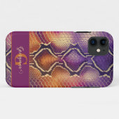 Mit Monogramm Lila und goldene Schlangenhaut Case-Mate iPhone Hülle (Rückseite (Horizontal))