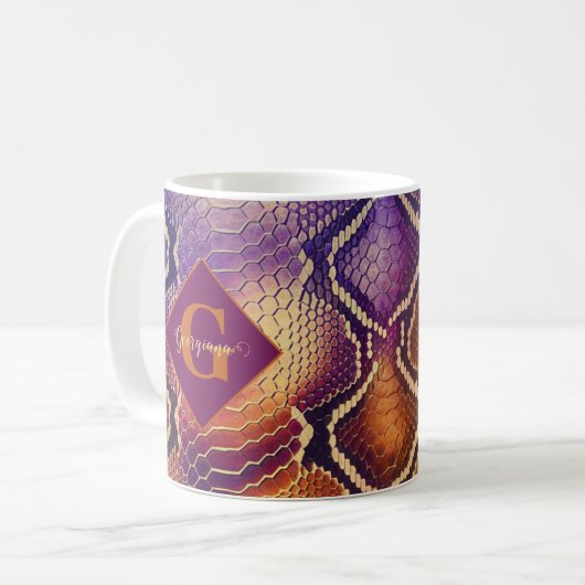 Mit Monogramm Lila und goldene Schlangenhaut Kaffeetasse (Vorderseite Links)