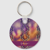 Mit Monogramm Lila und goldene Schlangenhaut Schlüsselanhänger (Vorderseite)