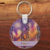 Mit Monogramm Lila und goldene Schlangenhaut Schlüsselanhänger (Rückseite)