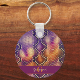 Mit Monogramm Lila und goldene Schlangenhaut Schlüsselanhänger