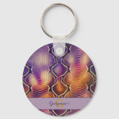 Mit Monogramm Lila und goldene Schlangenhaut Schlüsselanhänger (Rückseite)