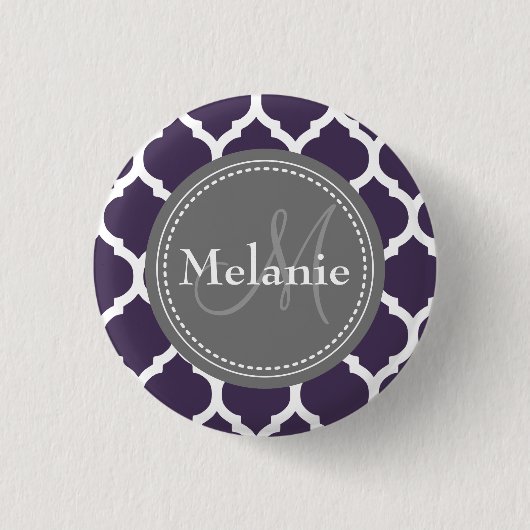 Mit Monogramm Lila und graue Folie Button (Vorderseite)